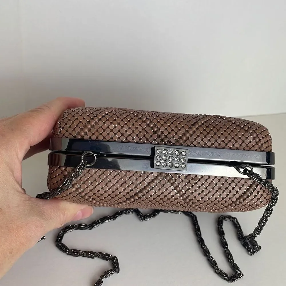 Nicole Miller Blush Pink Metal Mesh Chain Strap Structured Frame Evening Bag